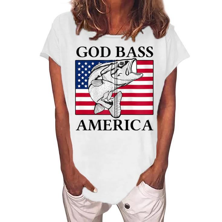 God Bass America Fishing Dad 4Th Of July Usa Patriotic Zip Women's Loosen T-shirt