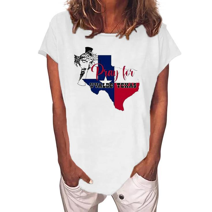 Jesus Pray For Uvalde Texas Protect Texas Not Gun Christian Cross Women's Loosen T-Shirt