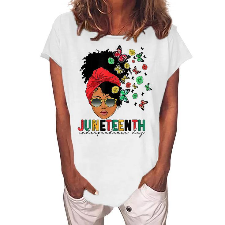 Junenth Is My Independence Day Black Queen And Butterfly Women's Loosen T-Shirt
