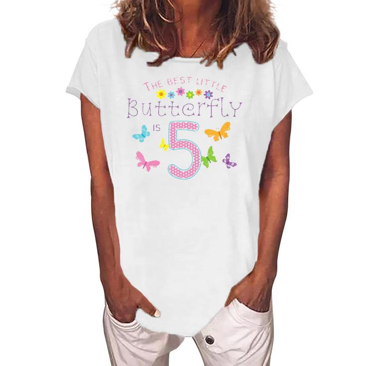 Kids 5Th Fifth Birthday Party Cake Little Butterfly Flower Fairy Women's Loosen T-Shirt