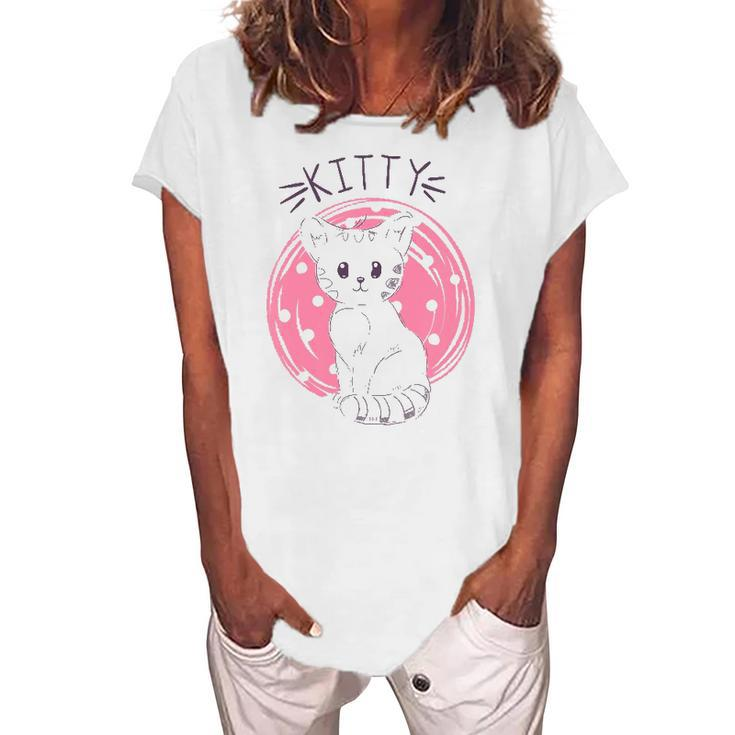 Kids Cat Kitten Kitty Girl Women's Loosen T-Shirt