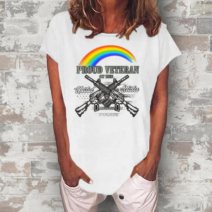 Lgbtq July 4Th American Flag Rainbow Proud Veteran Women's Loosen T-Shirt