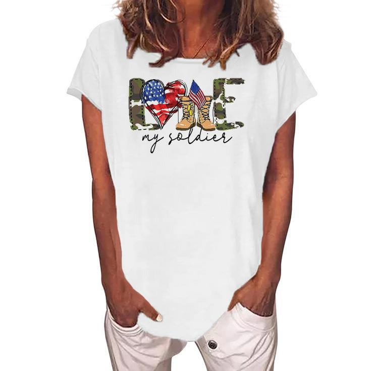 I Love My Soldier Military Military Army Wife Women's Loosen T-Shirt