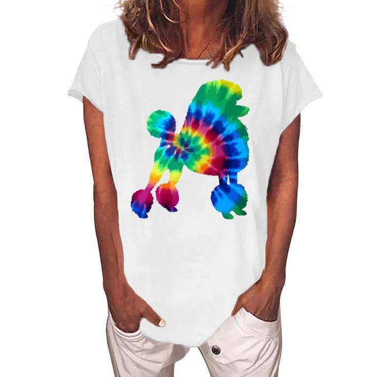 Poodle Tie Dye Vintage Hippie Dog Mom Dad Poodle Women's Loosen T-Shirt