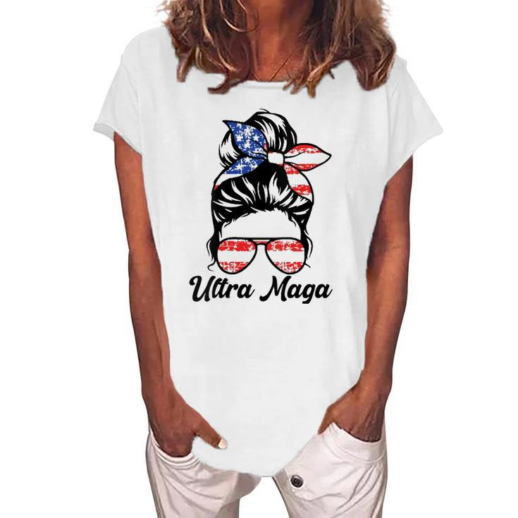 Womens Pro Trump Ultra Mega Messy Bun Women's Loosen T-Shirt