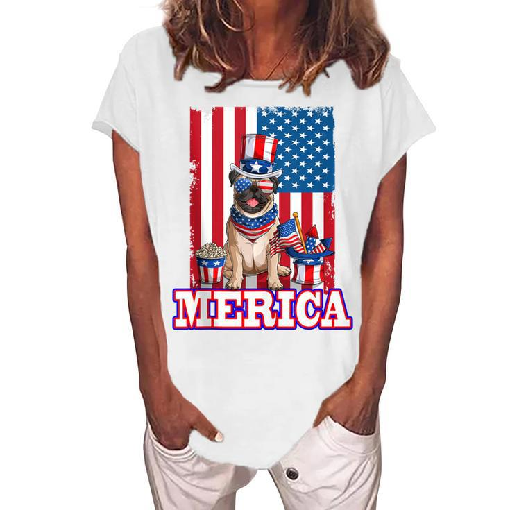 Pug Dad Mom 4Th Of July American Flag Merica Dog Women's Loosen T-shirt