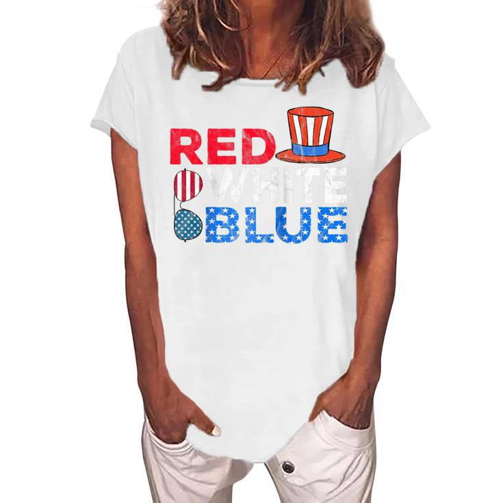 Red White Blue American Flag 4Th Of July Mom Dad Women's Loosen T-shirt
