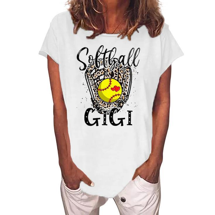 Softball Gigi Leopard Game Day Softball Lover Grandma Women's Loosen T-Shirt