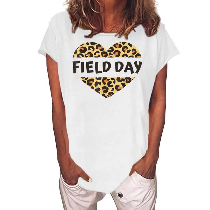 Teachers Field Day Leopard Heart Last Day Of School Kids Men Women's Loosen T-shirt