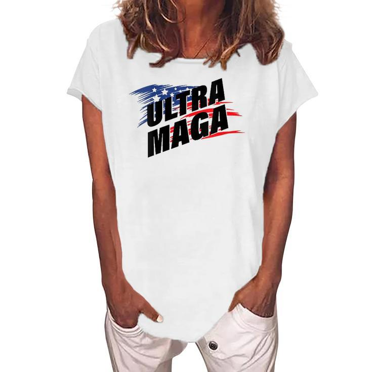 Womens Ultra Maga Pro American Pro Freedom Ultra-Maga Ultra Mega Pro Trump Women's Loosen T-Shirt