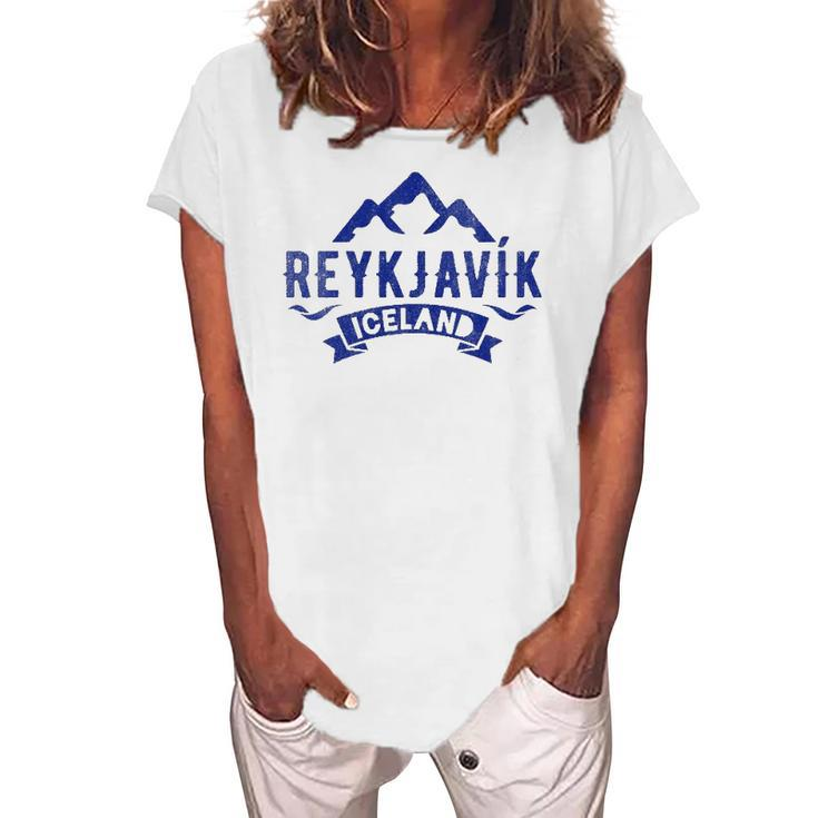 Womens Vintage Reykjavik Iceland With Glaciers Women's Loosen T-Shirt