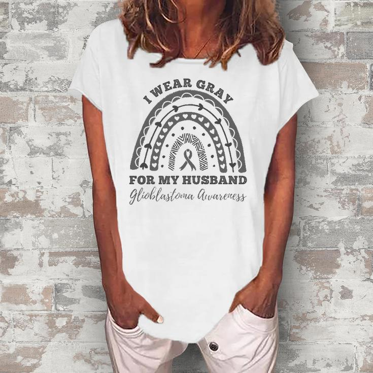 I Wear Gray For My Husband Glioblastoma Awareness Rainbow Women's Loosen T-Shirt