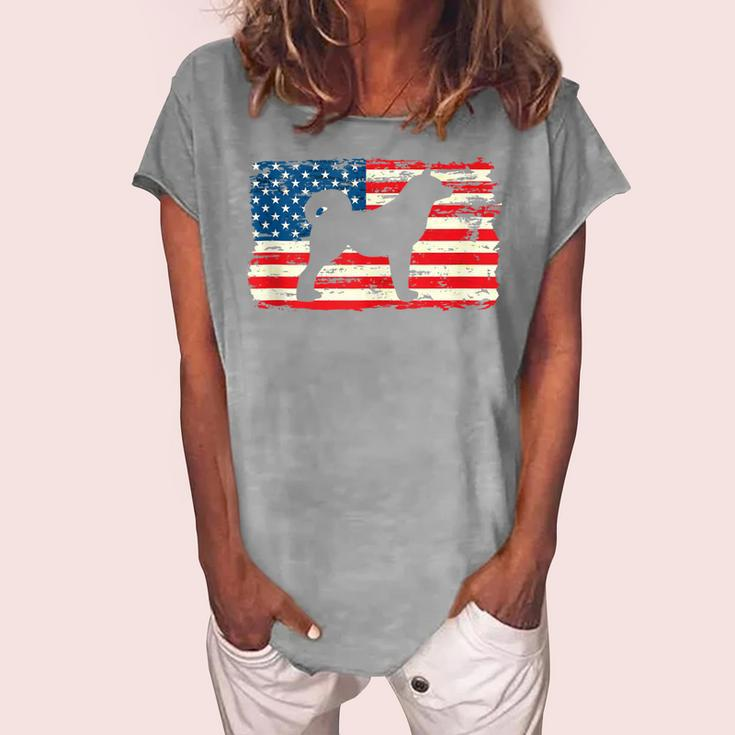 Akita Inu For Dog Mom Dog Dad Usa Flag 4Th Of July Women's Loosen T-shirt