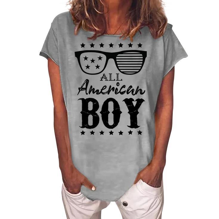 All American Boy 4Th Of July Boys Kids Sunglasses Family Women's Loosen Crew Neck Short Sleeve T-Shirt