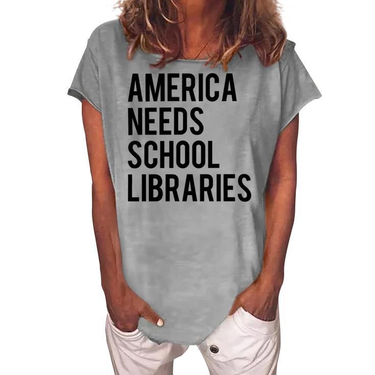 America Needs School Libraries Women's Loosen Crew Neck Short Sleeve T-Shirt