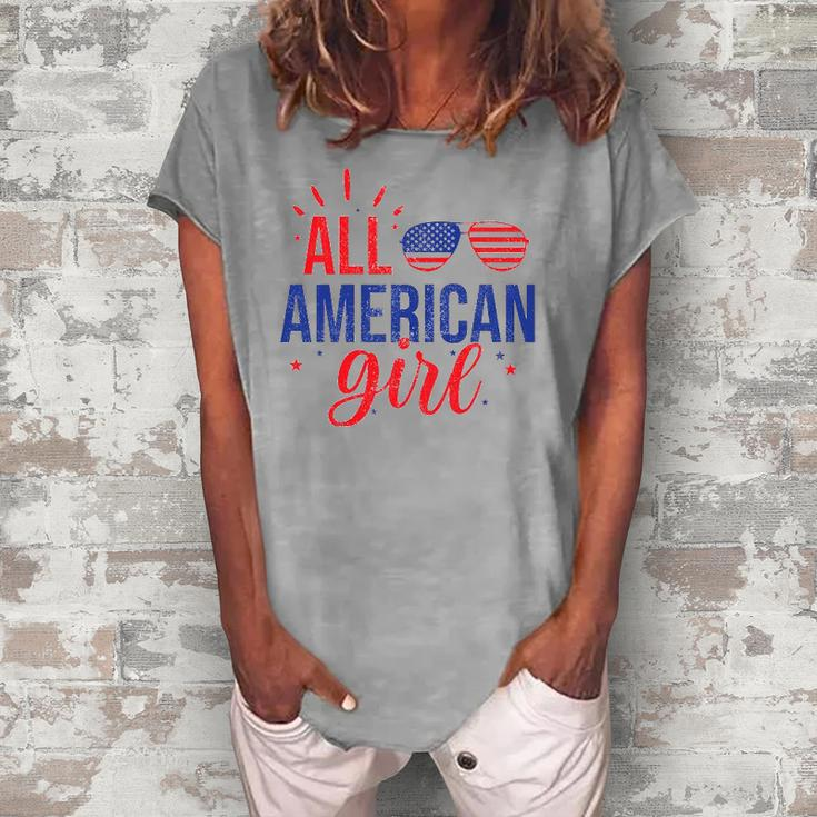 All American Girl 4Th Of July Girls Kids Sunglasses Family Women's Loosen T-Shirt