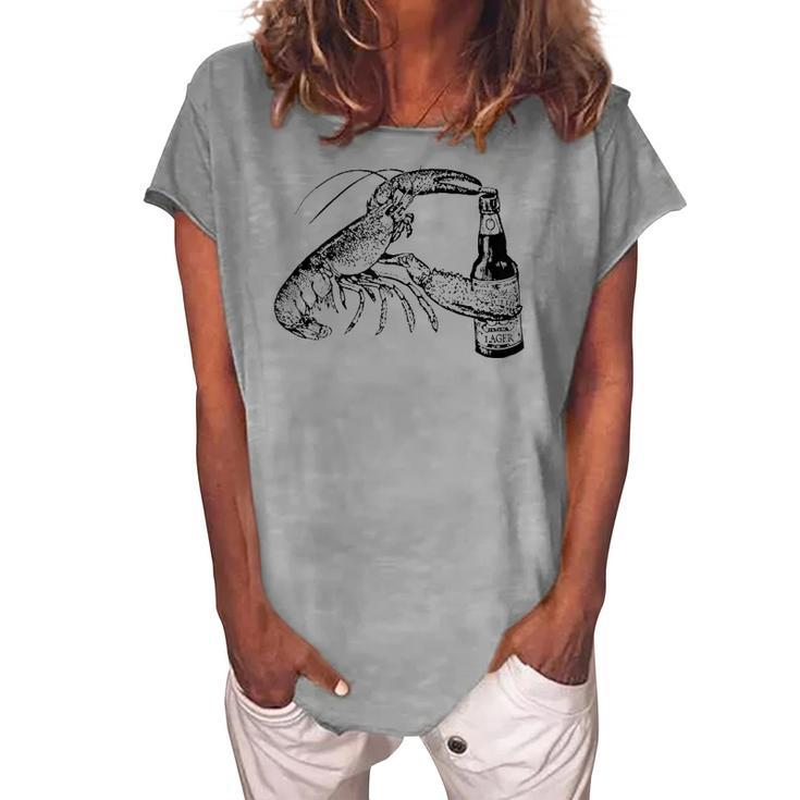 Beer Drinking Lobster Craft Beer Women's Loosen T-Shirt