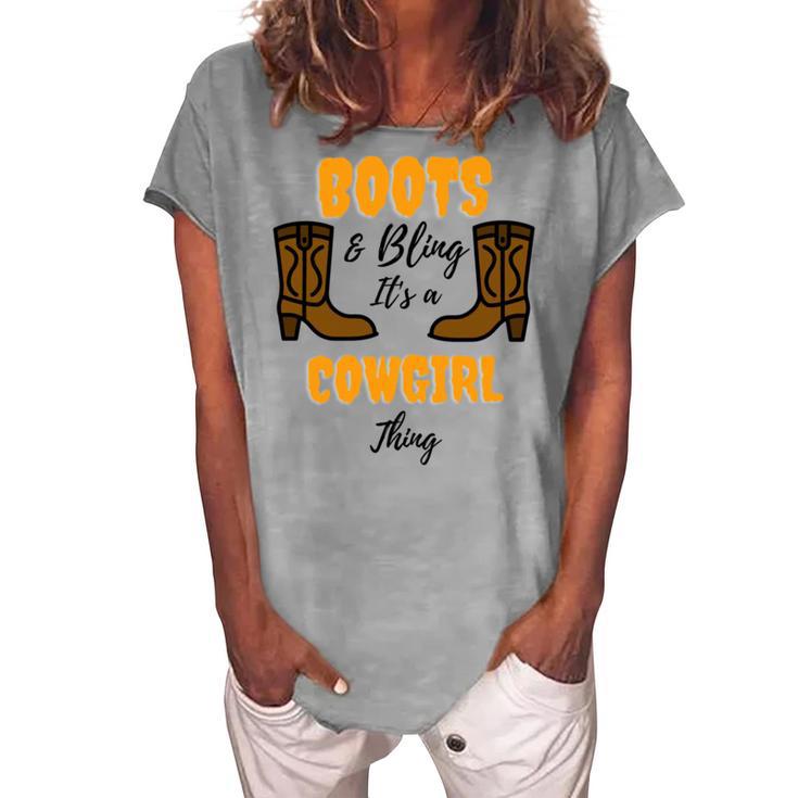 Boots Bling Its A Cowgirl Thing Women's Loosen Crew Neck Short Sleeve T-Shirt