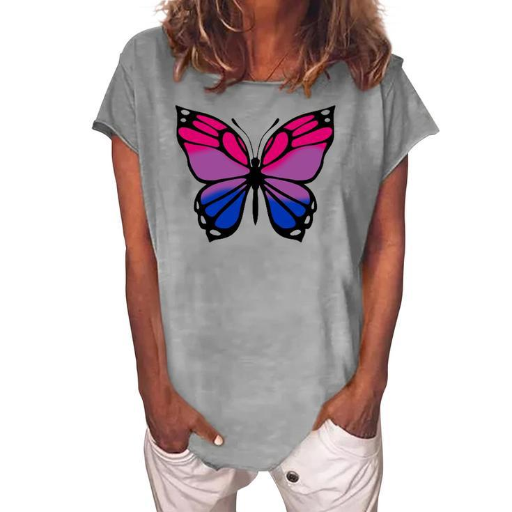 Butterfly With Colors Of The Bisexual Pride Flag Women's Loosen T-Shirt