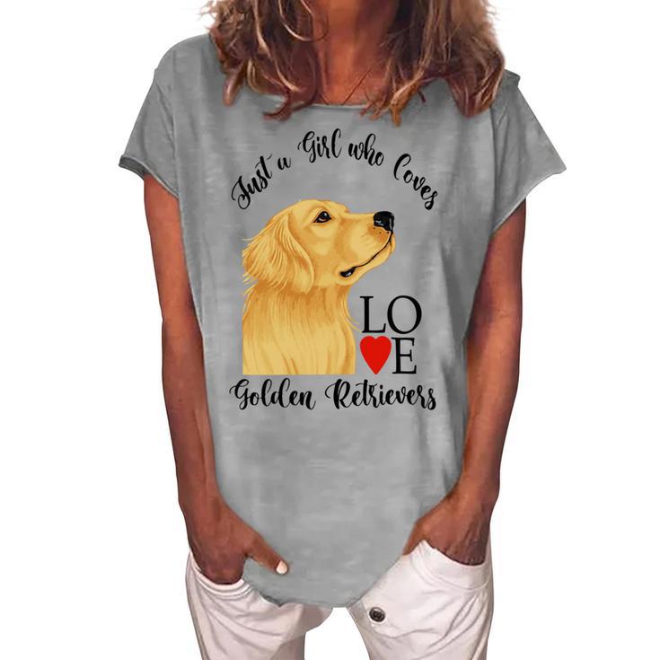 Copy Of Justagirlwholovesgoldenretrievers Women's Loosen Crew Neck Short Sleeve T-Shirt