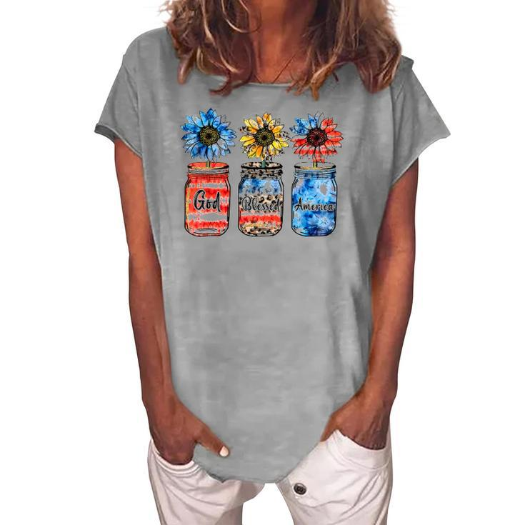 Country Farm Canning Ball Jars Sunflower God Bless America Women's Loosen T-Shirt