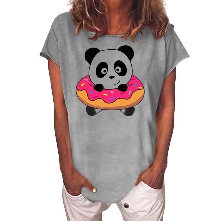Cute Panda Bear Pandas Donut Sprinkles Women's Loosen T-Shirt