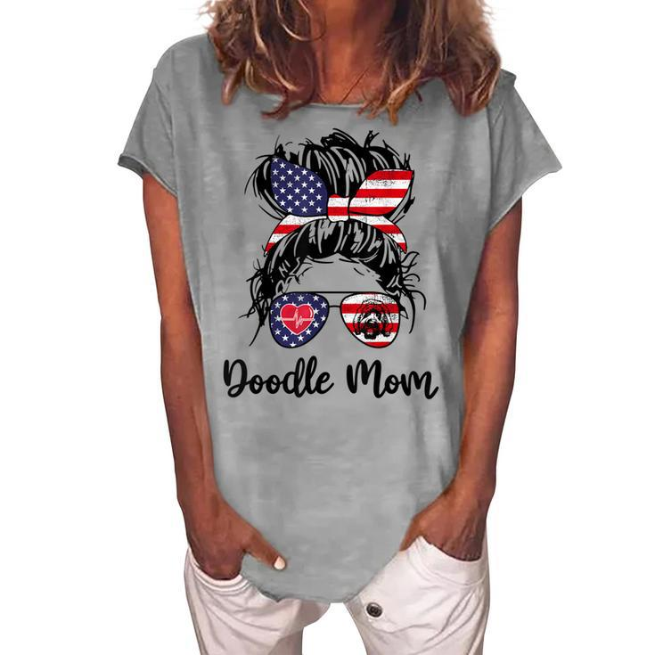 Doodle Mom Happy 4Th Of July American Flag Day Women's Loosen T-shirt
