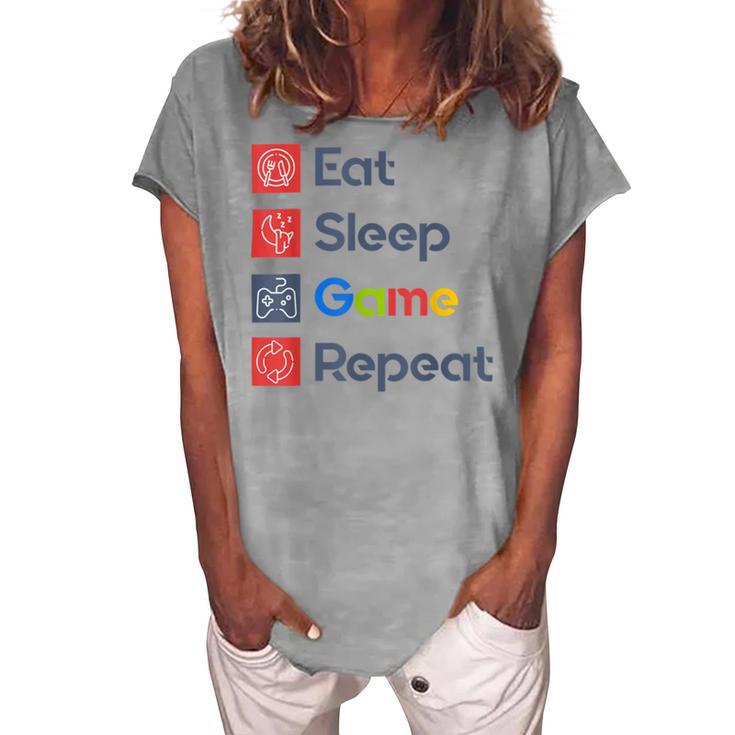 Eat Sleep Game Repeat Women's Loosen Crew Neck Short Sleeve T-Shirt