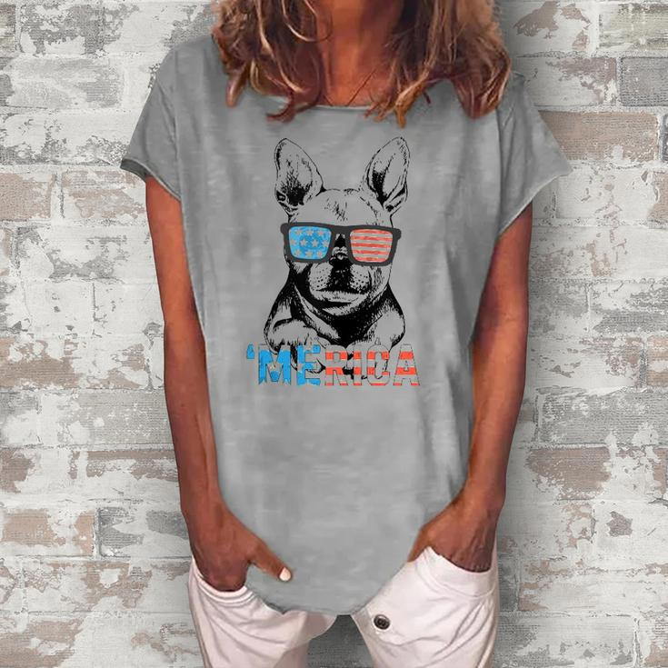 Frenchie Merica Boys Girls Dog Lover 4Th July Women's Loosen T-Shirt