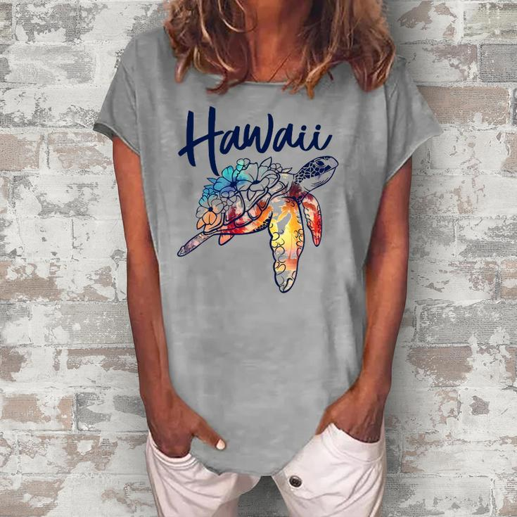 Hawaii Sea Turtle Hawaiian Floral Matching Family Vacation Women's Loosen T-Shirt