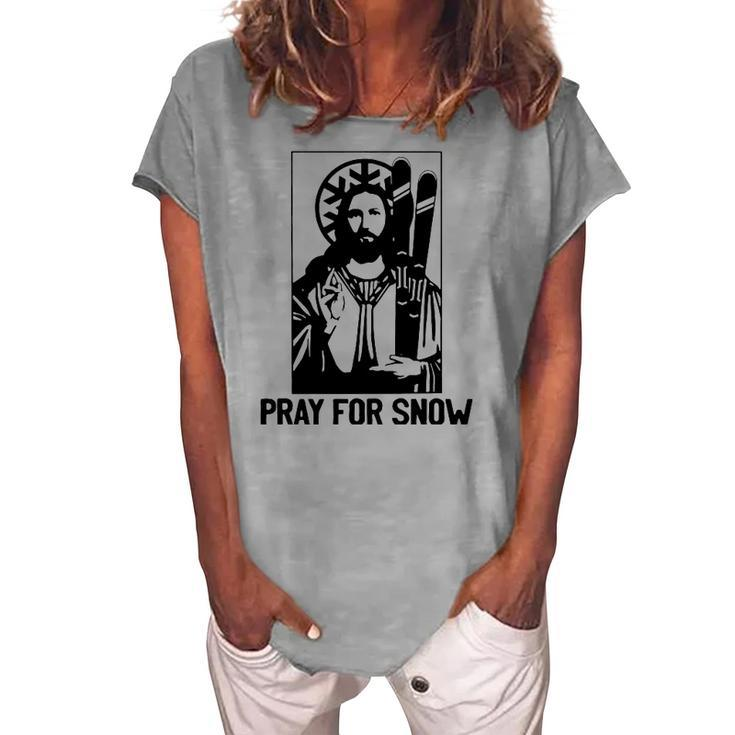 Jesus Christmas Pray For Snow Women's Loosen T-Shirt