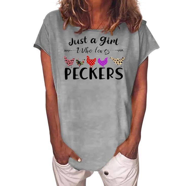 Just A Girl Who Loves Peckers 863 Shirt Women's Loosen Crew Neck Short Sleeve T-Shirt