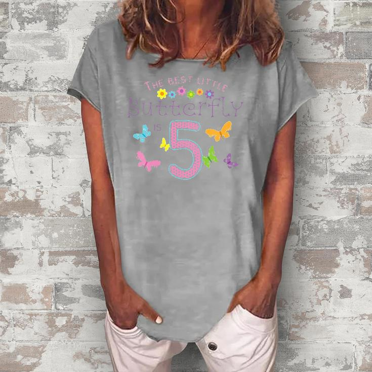 Kids 5Th Fifth Birthday Party Cake Little Butterfly Flower Fairy Women's Loosen T-Shirt