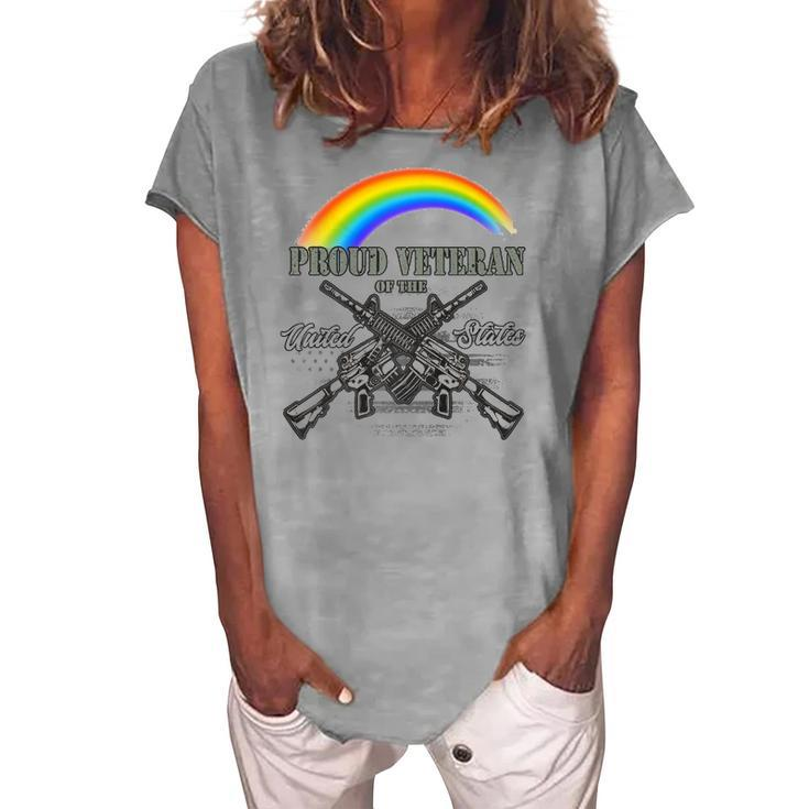 Lgbtq July 4Th American Flag Rainbow Proud Veteran Women's Loosen T-Shirt