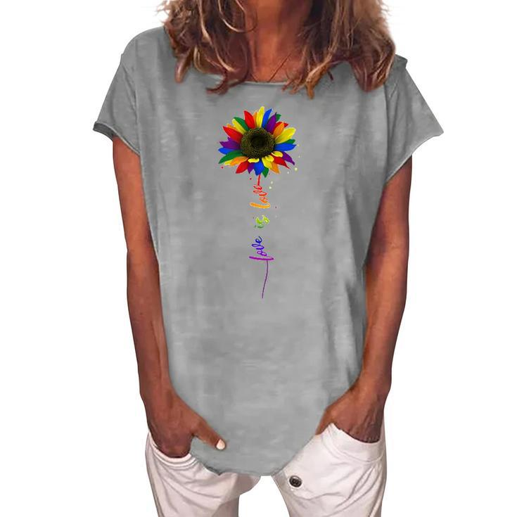 Rainbow Sunflower Love Is Love Lgbt Gay Lesbian Pride Women's Loosen T-Shirt