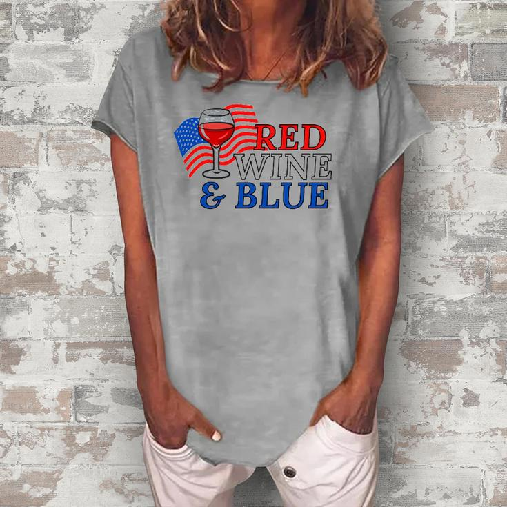 Red Wine & Blue Us Flag 4Th Of July Women's Loosen T-Shirt