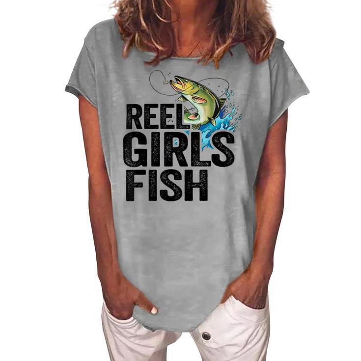 Reel Girl Fish Women's Loosen Crew Neck Short Sleeve T-Shirt