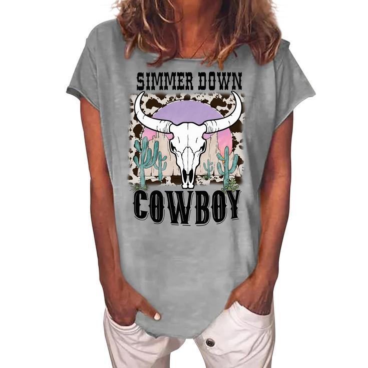 Simmer Down Cowboy Western Style Gift Women's Loosen Crew Neck Short Sleeve T-Shirt