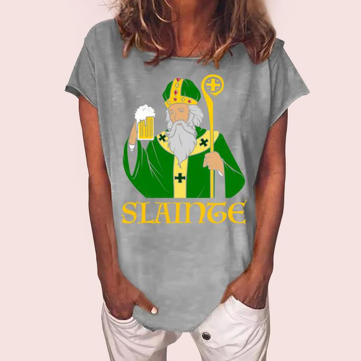 Slainte St Patricks Day Beer Saint Irish Gaelic L Sleeve Women's Loosen T-Shirt