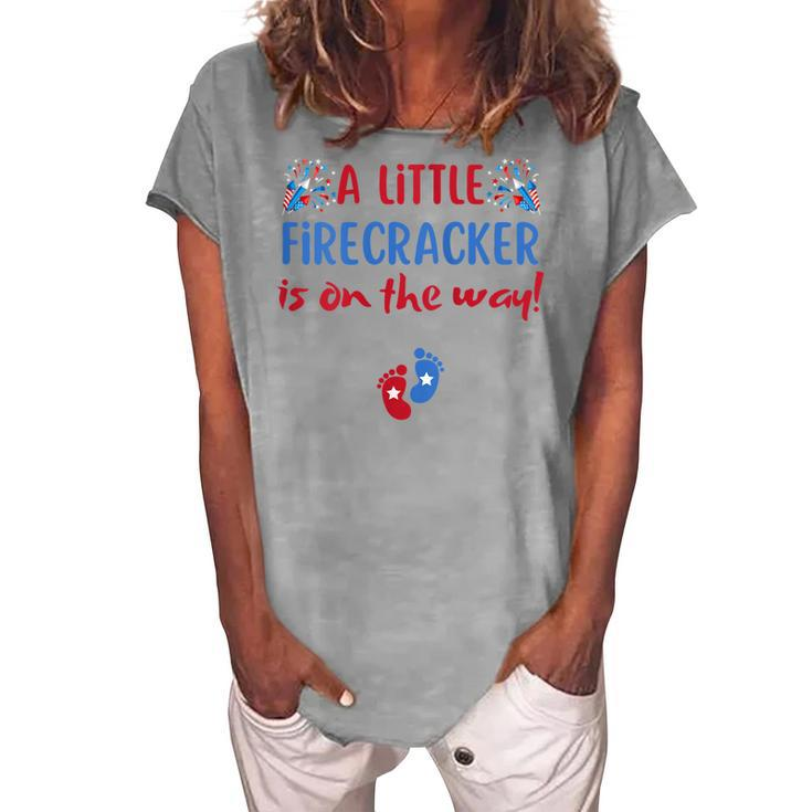 Womens 4Th Of July Pregnancy A Little Firecracker Is On The Way Women's Loosen T-shirt