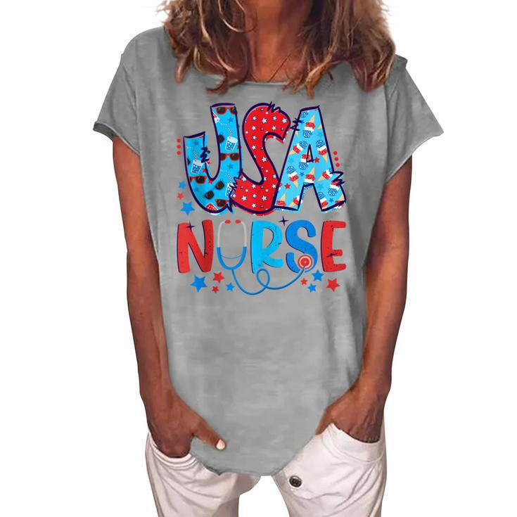 4Th Of July Usa Nursery American Nurse 2022 Patriotic Nurse Women's Loosen T-shirt