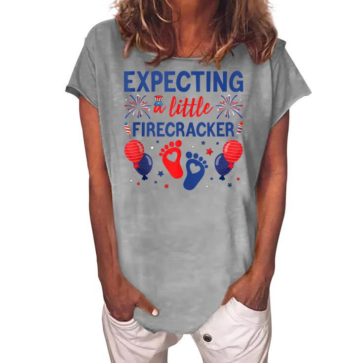 Expecting A Little Firecracker 4Th Of July Pregnancy Reveal Women's Loosen T-shirt