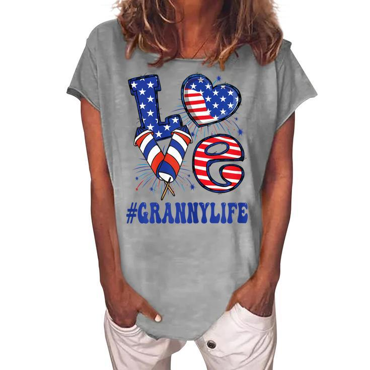 Womens Granny Love Usa Flag Grandma 4Th Of July Family Matching Women's Loosen T-shirt