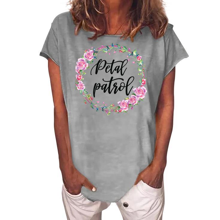 Kids Flower Girl Wedding Bridal Party Petal Patrol Women's Loosen T-shirt