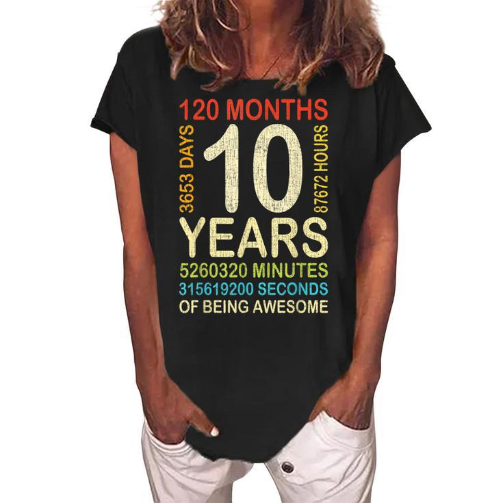 10Th Birthday 10 Years Old Vintage Retro 120 Months Boy Girl  Women's Loosen Crew Neck Short Sleeve T-Shirt