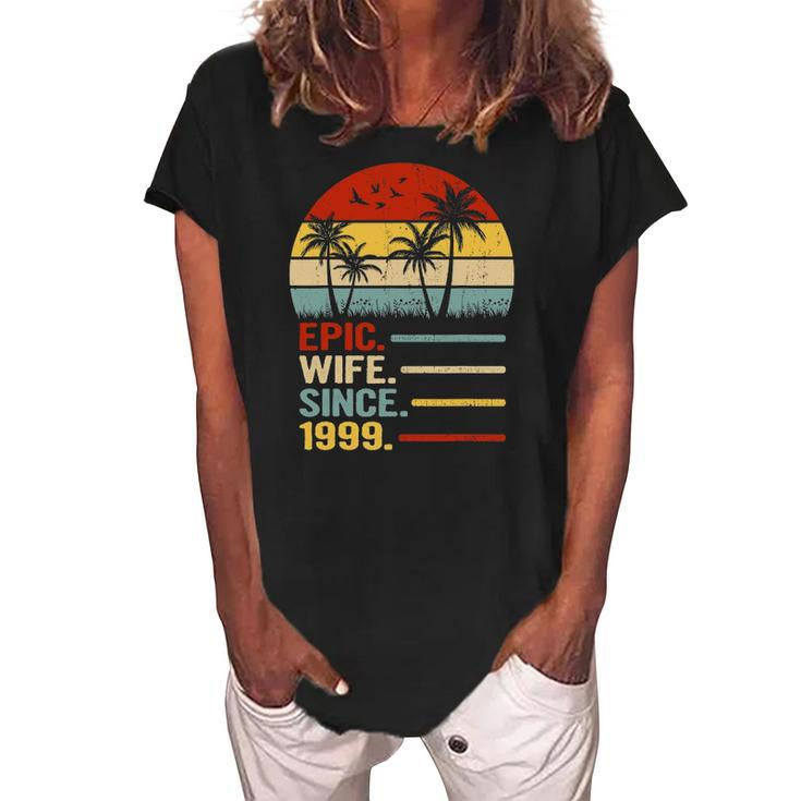 22Nd Wedding Anniversary For Her Retro Epic Wife Since 1999 Married Couples Women's Loosen Crew Neck Short Sleeve T-Shirt