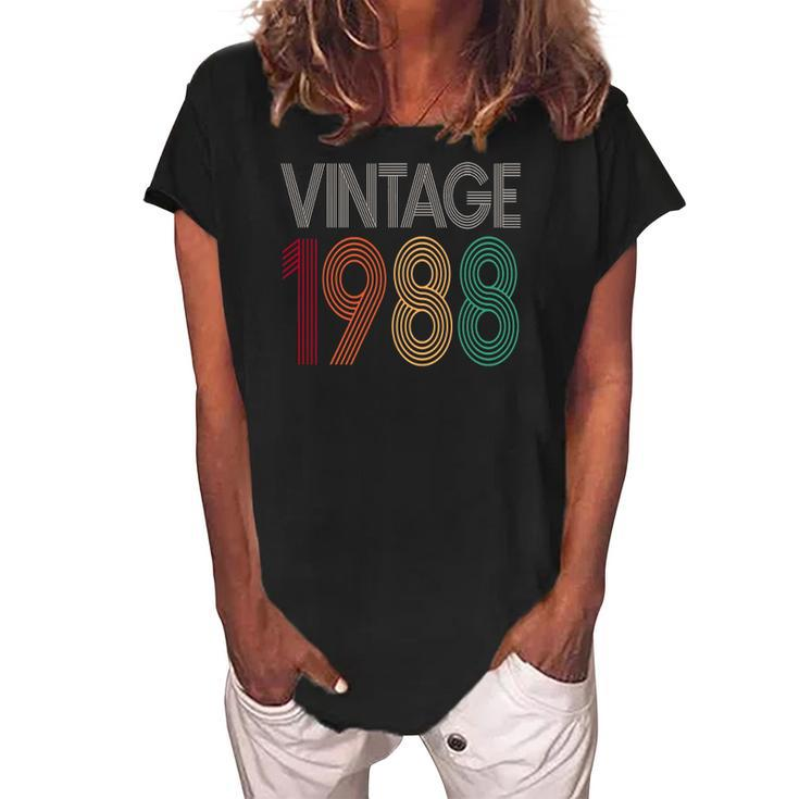 34Th Birthday Men Women Vintage 1988 Retro 34 Years Old Women's Loosen Crew Neck Short Sleeve T-Shirt
