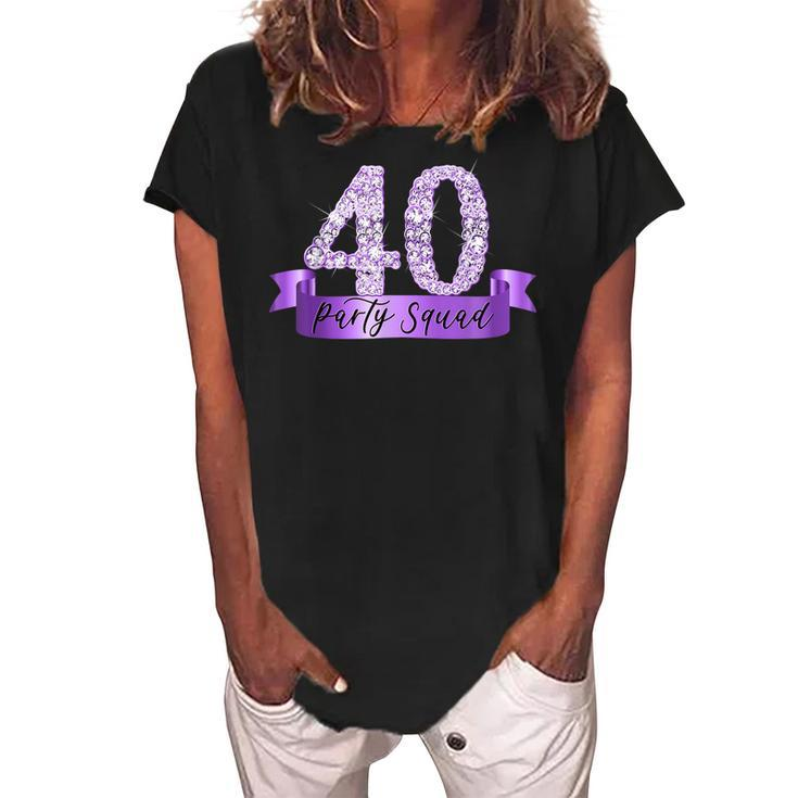 40Th Birthday Party Squad I Purple Group Photo Decor Outfit  Women's Loosen Crew Neck Short Sleeve T-Shirt