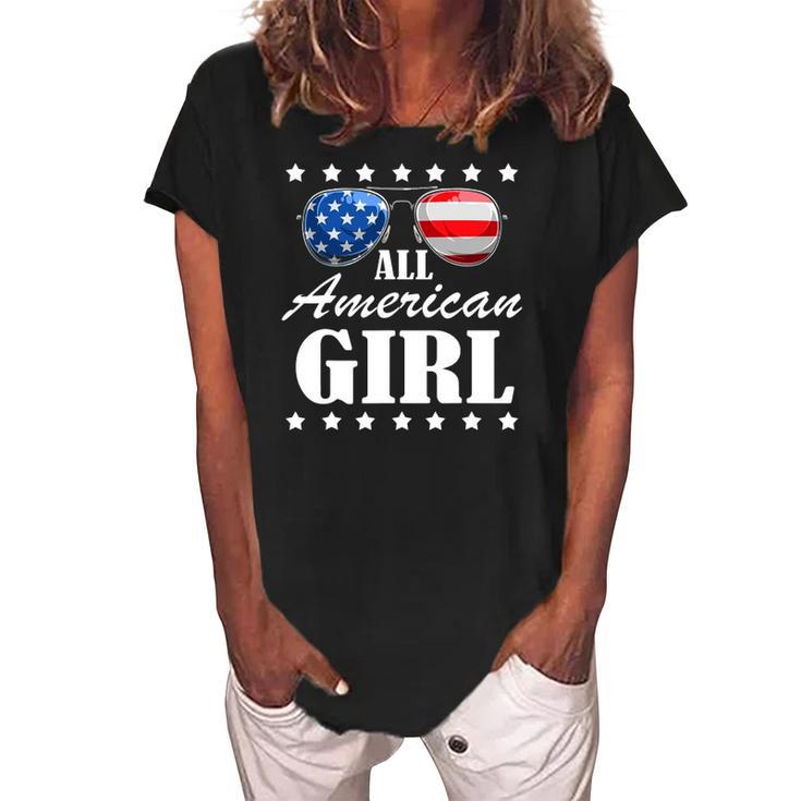 4Th July America Independence Day Patriot Usa Womens & Girls Women's Loosen Crew Neck Short Sleeve T-Shirt