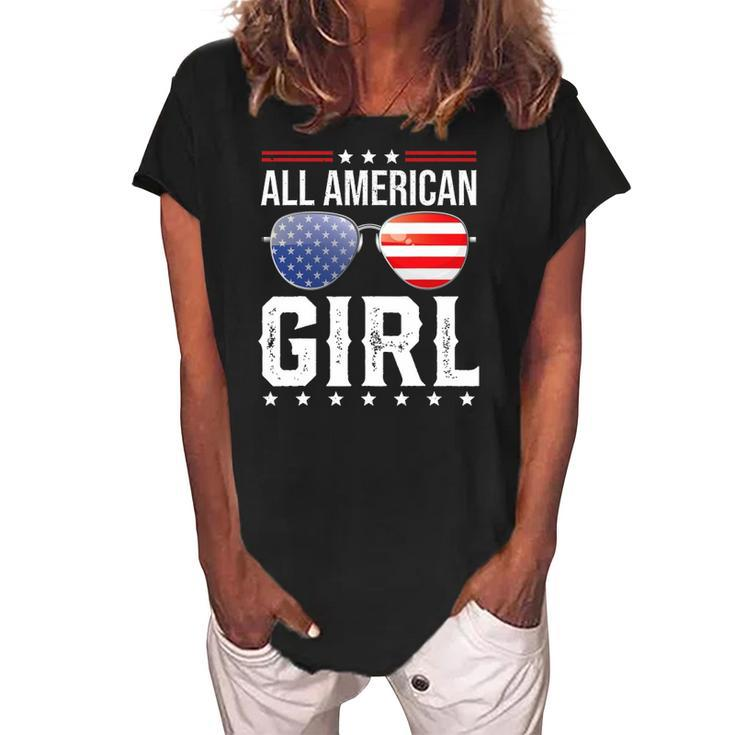 All American Girl Matching Family Fourth 4Th Of July Women's Loosen Crew Neck Short Sleeve T-Shirt